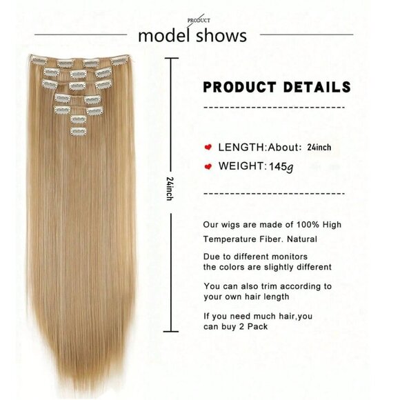 22 in Medium Blonde Straight Hair Extensions - Clip ins 6 pieces - Picture 3 of 7
